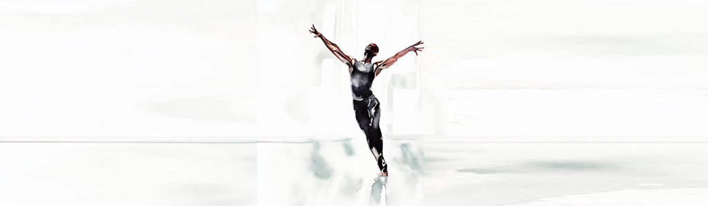 Illustration of black male dancer with his hands in the air.