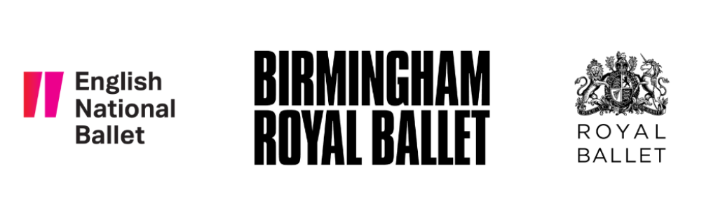 English National Ballet, Birmingham Royal Ballet and Royal Ballet logos.